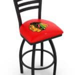 Chicago Blackhawks 36-Inch Swivel Extra Tall Bar Stool w/ Black Wrinkle Finish, Ladder Back, 2.5-Inch Cushion Seat 3 Chicago Blackhawks 36-Inch Swivel Extra Tall Bar Stool w/ Black Wrinkle Finish, Ladder Back, 2.5-Inch Cushion Seat