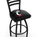 University of Cincinnati 36-Inch Swivel Extra Tall Bar Stool w/ Black Wrinkle Finish, Ladder Back, 2.5-Inch Cushion Seat 3 University of Cincinnati 36-Inch Swivel Extra Tall Bar Stool w/ Black Wrinkle Finish, Ladder Back, 2.5-Inch Cushion Seat