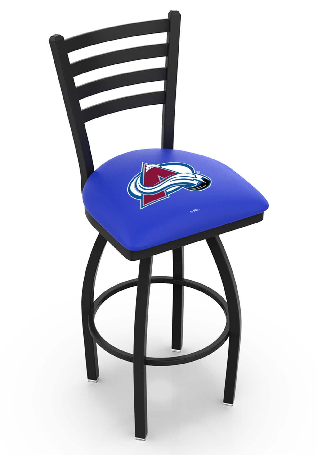 Colorado Avalanche 36-Inch Swivel Extra Tall Bar Stool w/ Black Wrinkle Finish, Ladder Back, 2.5-Inch Cushion Seat 1 Colorado Avalanche 36-Inch Swivel Extra Tall Bar Stool w/ Black Wrinkle Finish, Ladder Back, 2.5-Inch Cushion Seat