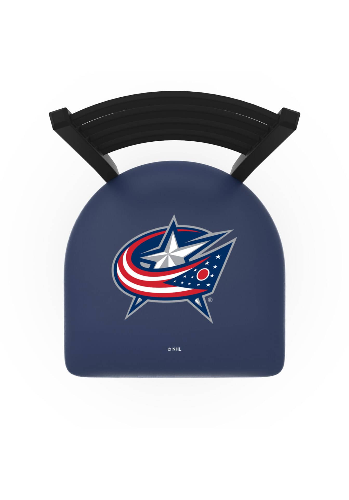 Columbus Blue Jackets 36-Inch Swivel Extra Tall Bar Stool w/ Black Wrinkle Finish, Ladder Back, 2.5-Inch Cushion Seat 2 Columbus Blue Jackets 36-Inch Swivel Extra Tall Bar Stool w/ Black Wrinkle Finish, Ladder Back, 2.5-Inch Cushion Seat - Image 2