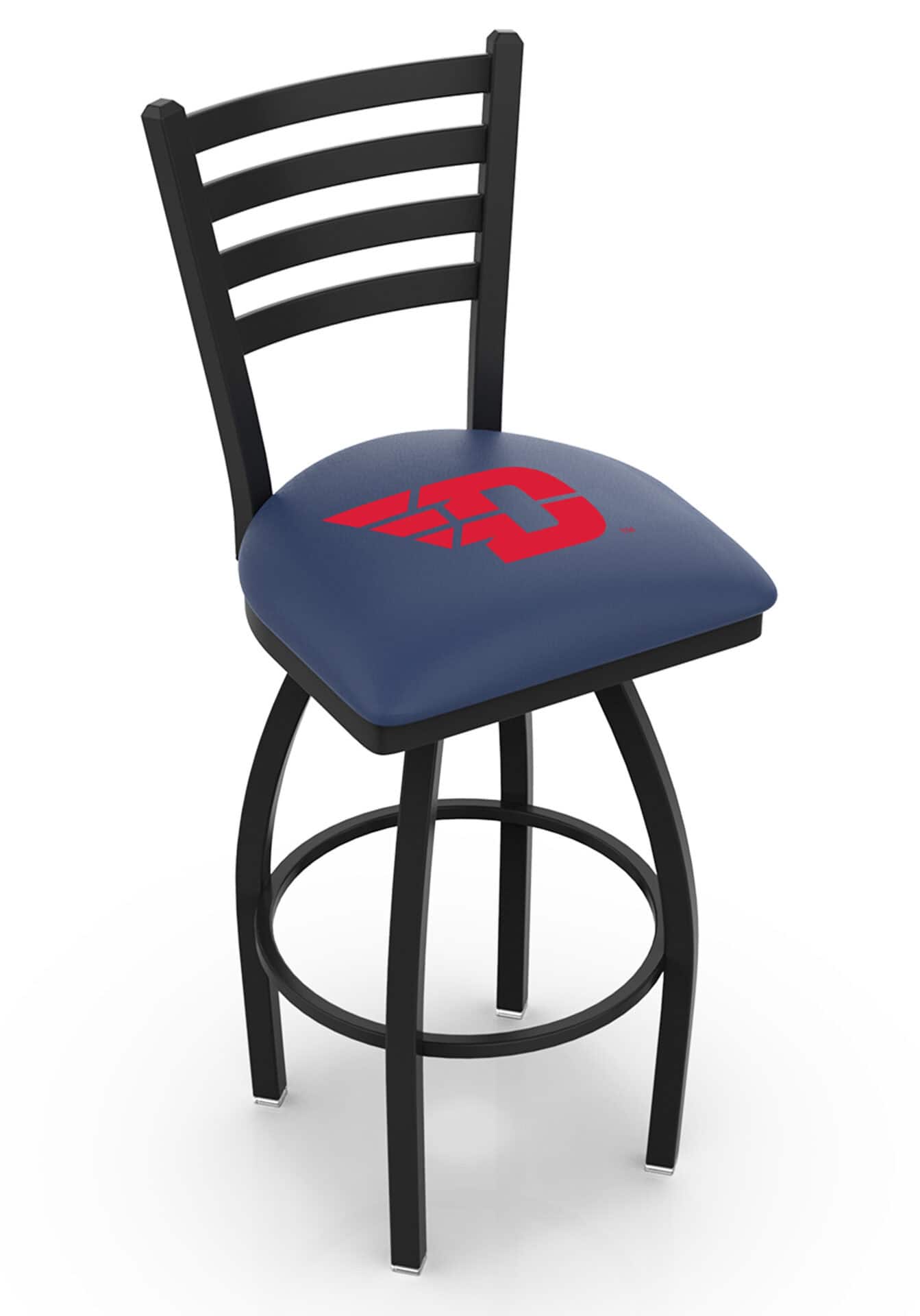 University of Dayton 36-Inch Swivel Extra Tall Bar Stool w/ Black Wrinkle Finish, Ladder Back, 2.5-Inch Cushion Seat 1 University of Dayton 36-Inch Swivel Extra Tall Bar Stool w/ Black Wrinkle Finish, Ladder Back, 2.5-Inch Cushion Seat