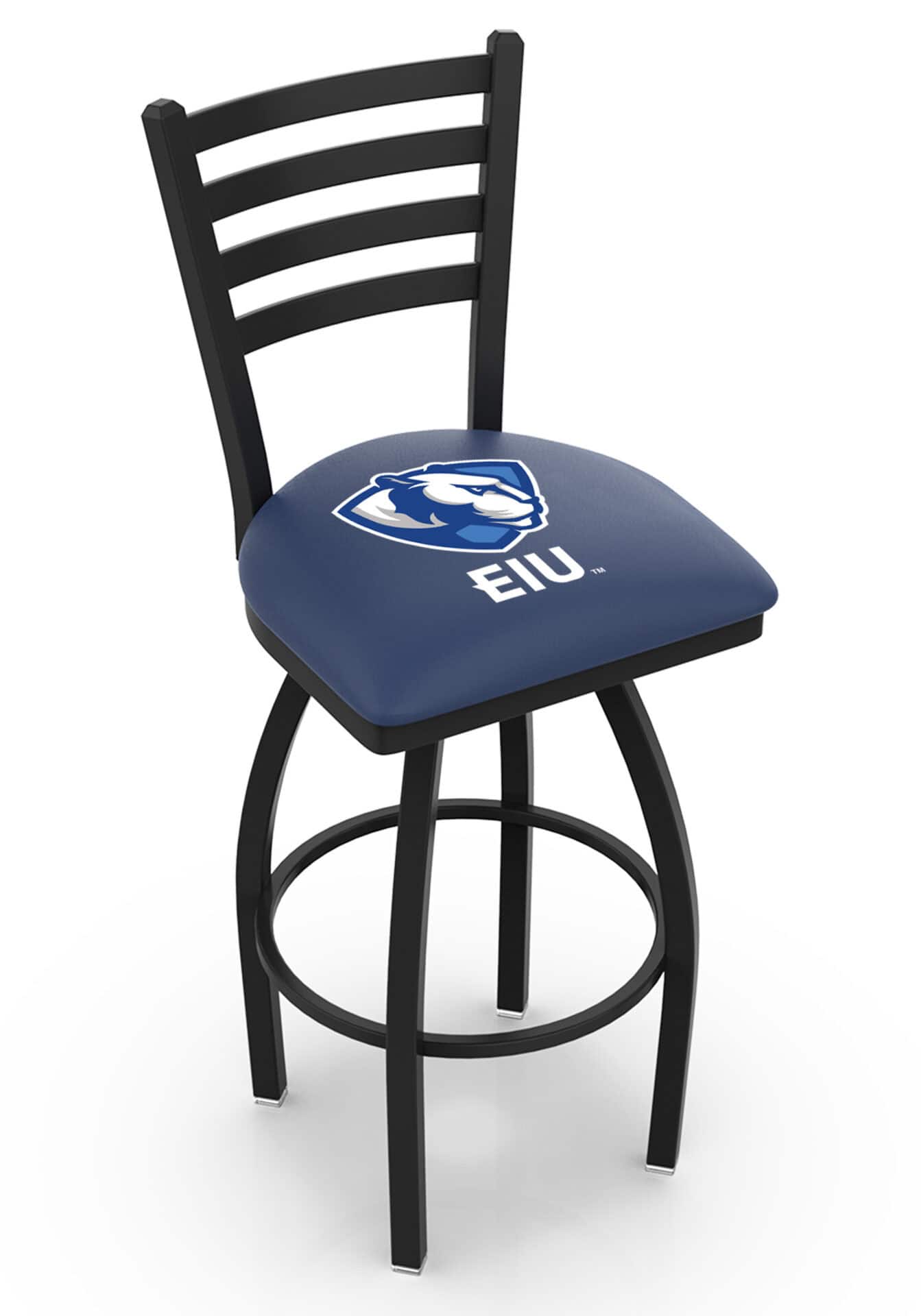 Eastern Illinois University 36-Inch Swivel Extra Tall Bar Stool w/ Black Wrinkle Finish, Ladder Back, 2.5-Inch Cushion Seat 1 Eastern Illinois University 36-Inch Swivel Extra Tall Bar Stool w/ Black Wrinkle Finish, Ladder Back, 2.5-Inch Cushion Seat