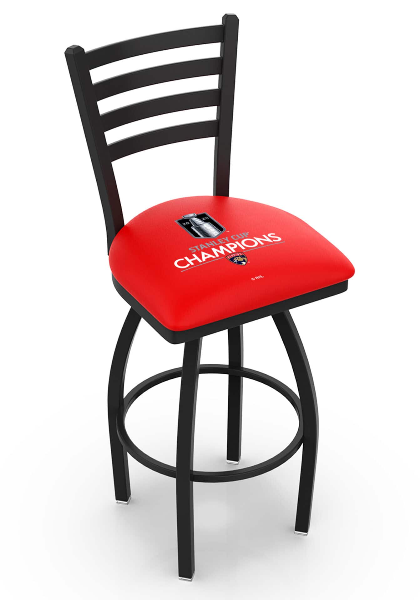 Florida Panthers - 2024 Stanley Cup 36-Inch Swivel Extra Tall Bar Stool w/ Black Wrinkle Finish, Ladder Back, 2.5-Inch Cushion Seat 1 Florida Panthers - 2024 Stanley Cup 36-Inch Swivel Extra Tall Bar Stool w/ Black Wrinkle Finish, Ladder Back, 2.5-Inch Cushion Seat
