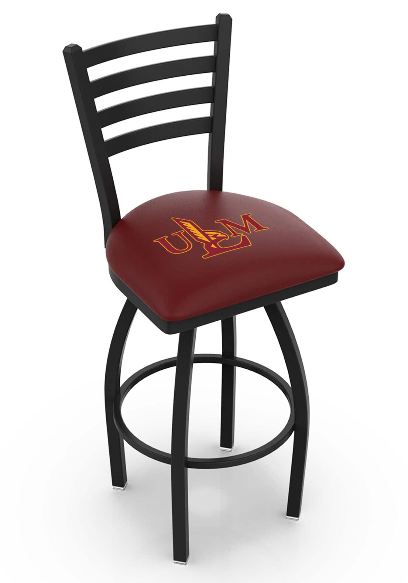 University of Louisiana at Monroe 36-Inch Swivel Extra Tall Bar Stool w/ Black Wrinkle Finish, Ladder Back, 2.5-Inch Cushion Seat 1 University of Louisiana at Monroe 36-Inch Swivel Extra Tall Bar Stool w/ Black Wrinkle Finish, Ladder Back, 2.5-Inch Cushion Seat