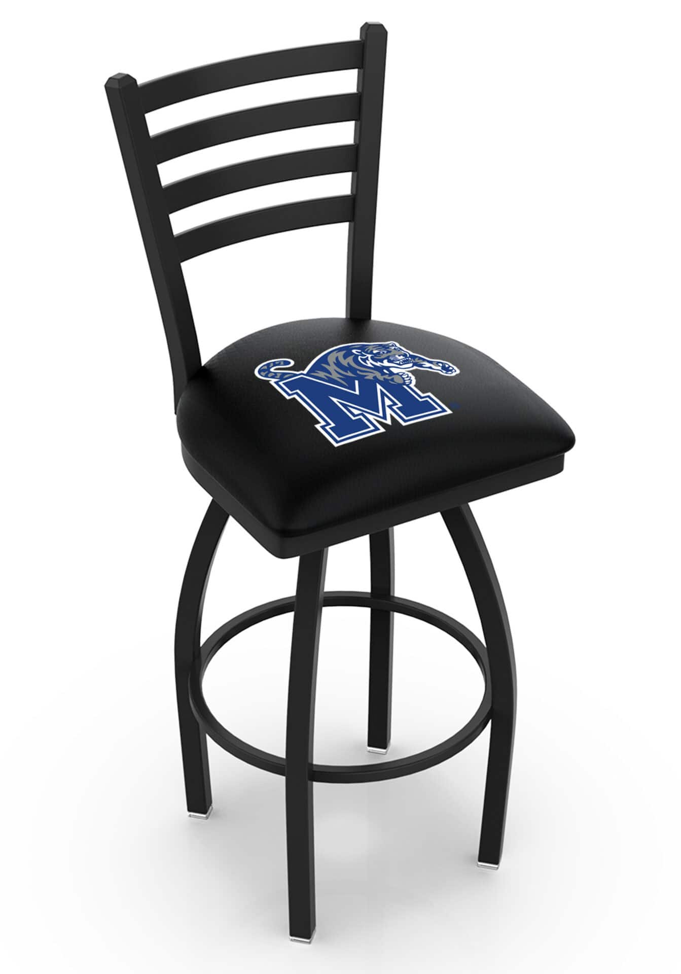University of Memphis 36-Inch Swivel Extra Tall Bar Stool w/ Black Wrinkle Finish, Ladder Back, 2.5-Inch Cushion Seat 1 University of Memphis 36-Inch Swivel Extra Tall Bar Stool w/ Black Wrinkle Finish, Ladder Back, 2.5-Inch Cushion Seat