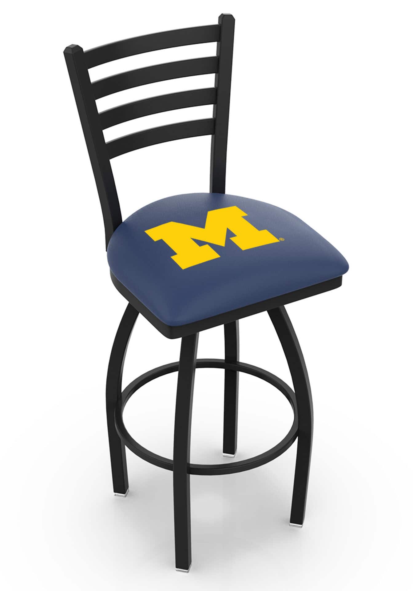 University of Michigan 36-Inch Swivel Extra Tall Bar Stool w/ Black Wrinkle Finish, Ladder Back, 2.5-Inch Cushion Seat 1 University of Michigan 36-Inch Swivel Extra Tall Bar Stool w/ Black Wrinkle Finish, Ladder Back, 2.5-Inch Cushion Seat