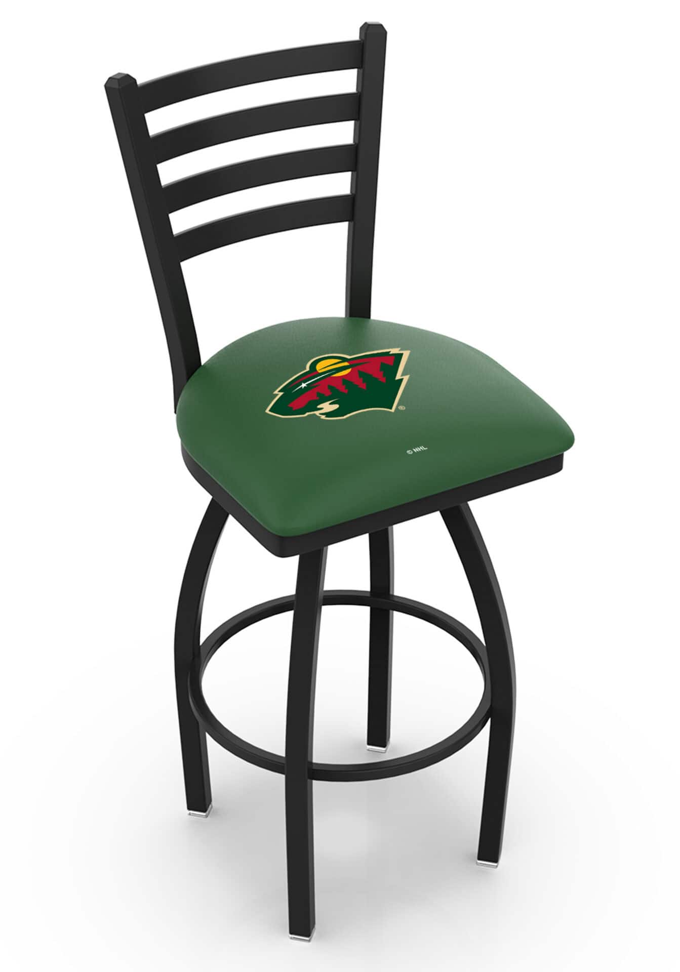 Minnesota Wild 36-Inch Swivel Extra Tall Bar Stool w/ Black Wrinkle Finish, Ladder Back, 2.5-Inch Cushion Seat 1 Minnesota Wild 36-Inch Swivel Extra Tall Bar Stool w/ Black Wrinkle Finish, Ladder Back, 2.5-Inch Cushion Seat