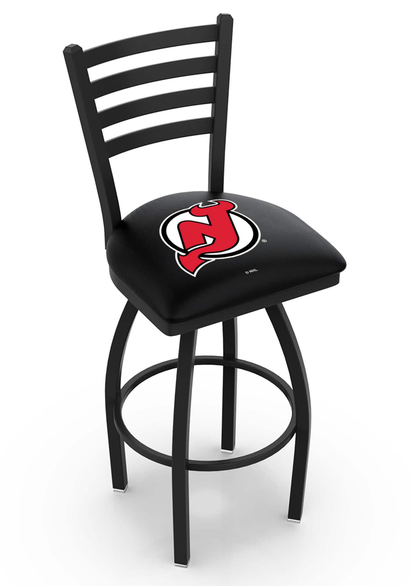 New Jersey Devils 36-Inch Swivel Extra Tall Bar Stool w/ Black Wrinkle Finish, Ladder Back, 2.5-Inch Cushion Seat 1 New Jersey Devils 36-Inch Swivel Extra Tall Bar Stool w/ Black Wrinkle Finish, Ladder Back, 2.5-Inch Cushion Seat