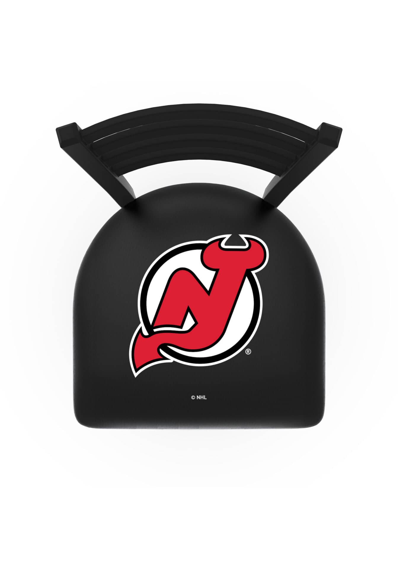 New Jersey Devils 36-Inch Swivel Extra Tall Bar Stool w/ Black Wrinkle Finish, Ladder Back, 2.5-Inch Cushion Seat 2 New Jersey Devils 36-Inch Swivel Extra Tall Bar Stool w/ Black Wrinkle Finish, Ladder Back, 2.5-Inch Cushion Seat - Image 2