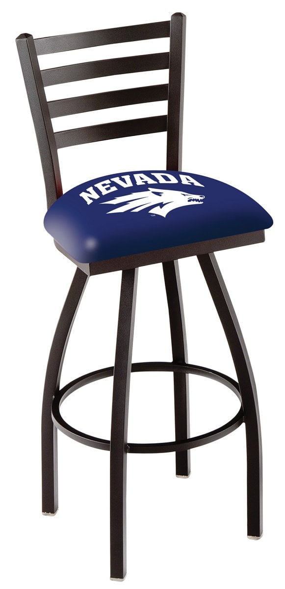University of Nevada 36-Inch Swivel Extra Tall Bar Stool w/ Black Wrinkle Finish, Ladder Back, 2.5-Inch Cushion Seat 1 University of Nevada 36-Inch Swivel Extra Tall Bar Stool w/ Black Wrinkle Finish, Ladder Back, 2.5-Inch Cushion Seat