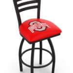 Ohio State University 36-Inch Swivel Extra Tall Bar Stool w/ Black Wrinkle Finish, Ladder Back, 2.5-Inch Cushion Seat