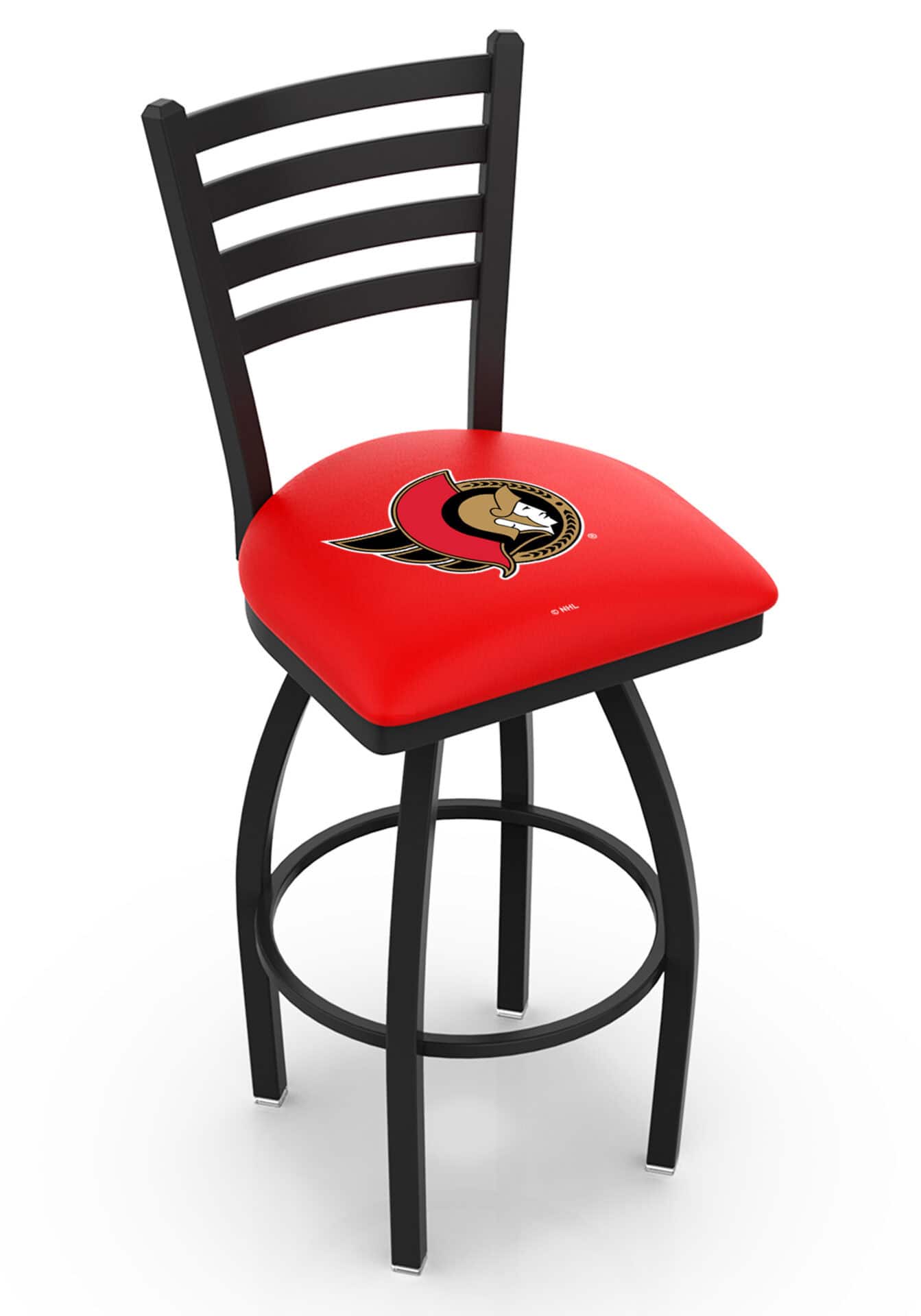 Ottawa Senators 36-Inch Swivel Extra Tall Bar Stool w/ Black Wrinkle Finish, Ladder Back, 2.5-Inch Cushion Seat 1 Ottawa Senators 36-Inch Swivel Extra Tall Bar Stool w/ Black Wrinkle Finish, Ladder Back, 2.5-Inch Cushion Seat