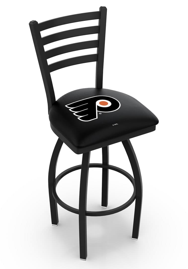 Philadelphia Flyers 36-Inch Swivel Extra Tall Bar Stool w/ Black Wrinkle Finish, Ladder Back, 2.5-Inch Cushion Seat 1 Philadelphia Flyers 36-Inch Swivel Extra Tall Bar Stool w/ Black Wrinkle Finish, Ladder Back, 2.5-Inch Cushion Seat