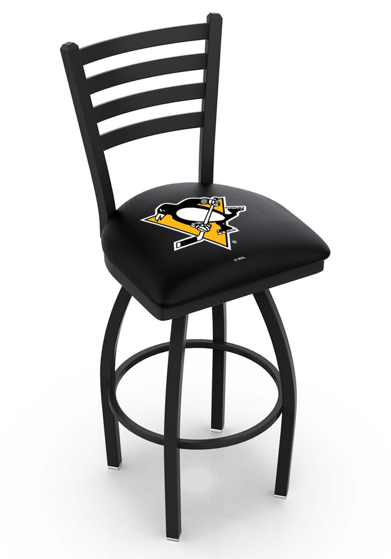 Pittsburgh Penguins 36-Inch Swivel Extra Tall Bar Stool w/ Black Wrinkle Finish, Ladder Back, 2.5-Inch Cushion Seat 1 Pittsburgh Penguins 36-Inch Swivel Extra Tall Bar Stool w/ Black Wrinkle Finish, Ladder Back, 2.5-Inch Cushion Seat