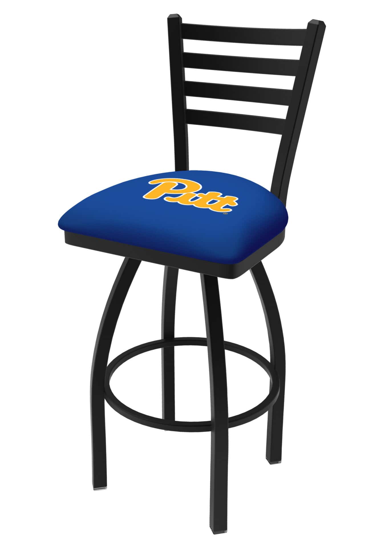 University of Pittsburgh 36-Inch Swivel Extra Tall Bar Stool w/ Black Wrinkle Finish, Ladder Back, 2.5-Inch Cushion Seat 1 University of Pittsburgh 36-Inch Swivel Extra Tall Bar Stool w/ Black Wrinkle Finish, Ladder Back, 2.5-Inch Cushion Seat
