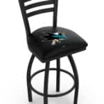 San Jose Sharks 36-Inch Swivel Extra Tall Bar Stool w/ Black Wrinkle Finish, Ladder Back, 2.5-Inch Cushion Seat 3 San Jose Sharks 36-Inch Swivel Extra Tall Bar Stool w/ Black Wrinkle Finish, Ladder Back, 2.5-Inch Cushion Seat