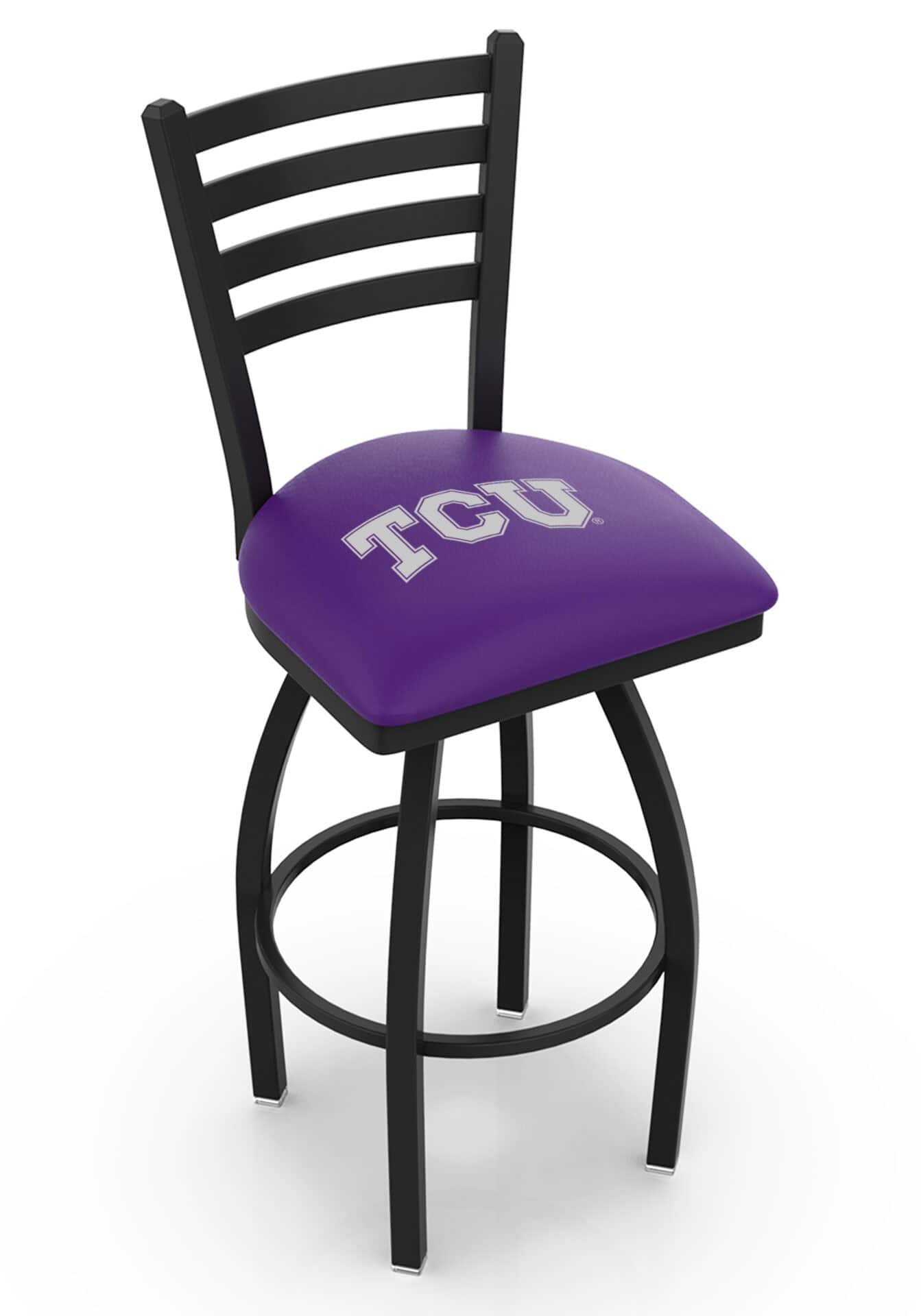 Texas Christian University 36-Inch Swivel Extra Tall Bar Stool w/ Black Wrinkle Finish, Ladder Back, 2.5-Inch Cushion Seat 1 Texas Christian University 36-Inch Swivel Extra Tall Bar Stool w/ Black Wrinkle Finish, Ladder Back, 2.5-Inch Cushion Seat