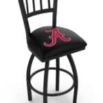 University of Alabama 30-Inch Swivel Bar Stool w/ Black Wrinkle Finish, Jailhouse Back, 2.5-Inch Cushion Seat ("A" Logo)