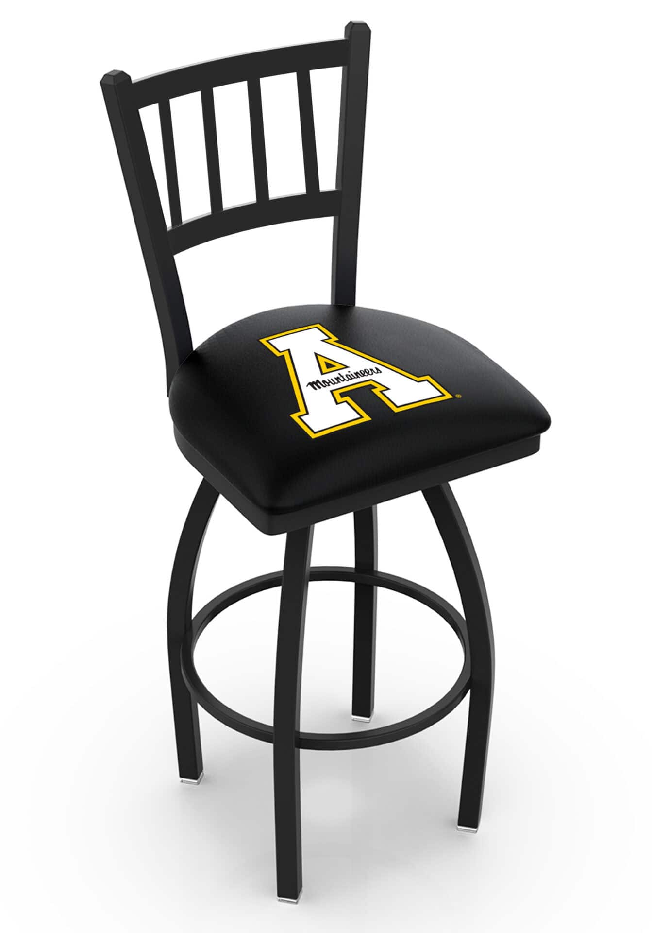Appalachian State University 30-Inch Swivel Bar Stool w/ Black Wrinkle Finish, Jailhouse Back, 2.5-Inch Cushion Seat 1 Appalachian State University 30-Inch Swivel Bar Stool w/ Black Wrinkle Finish, Jailhouse Back, 2.5-Inch Cushion Seat