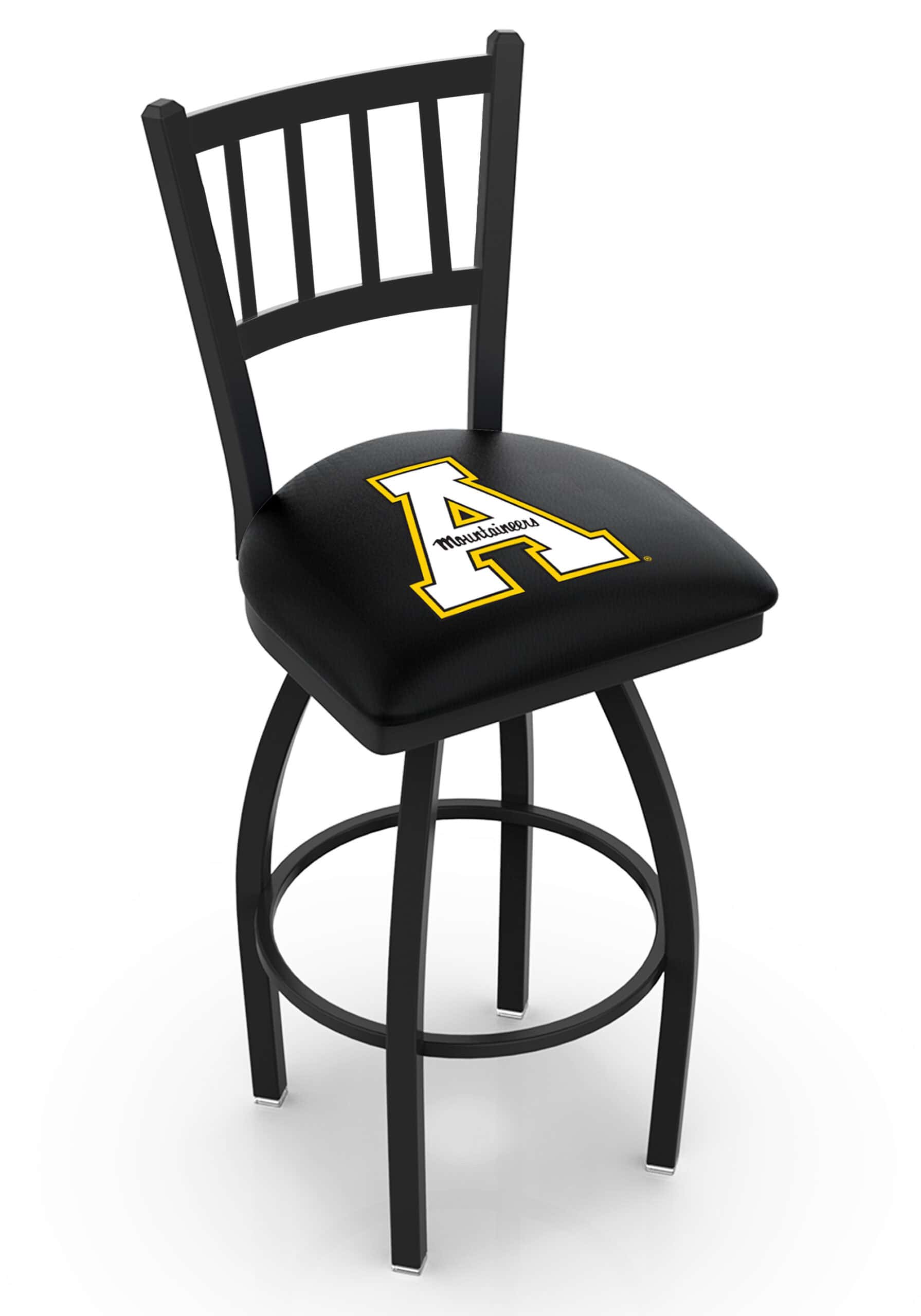 Appalachian State University 30-Inch Swivel Bar Stool w/ Black Wrinkle Finish, Jailhouse Back, 2.5-Inch Cushion Seat 3 Appalachian State University 30-Inch Swivel Bar Stool w/ Black Wrinkle Finish, Jailhouse Back, 2.5-Inch Cushion Seat