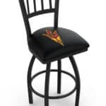 Arizona State University 25-Inch Swivel Counter Stool w/ Black Wrinkle Finish, Jailhouse Back, 2.5-Inch Cushion Seat (Pitchfork Logo) 3 Arizona State University 25-Inch Swivel Counter Stool w/ Black Wrinkle Finish, Jailhouse Back, 2.5-Inch Cushion Seat (Pitchfork Logo)