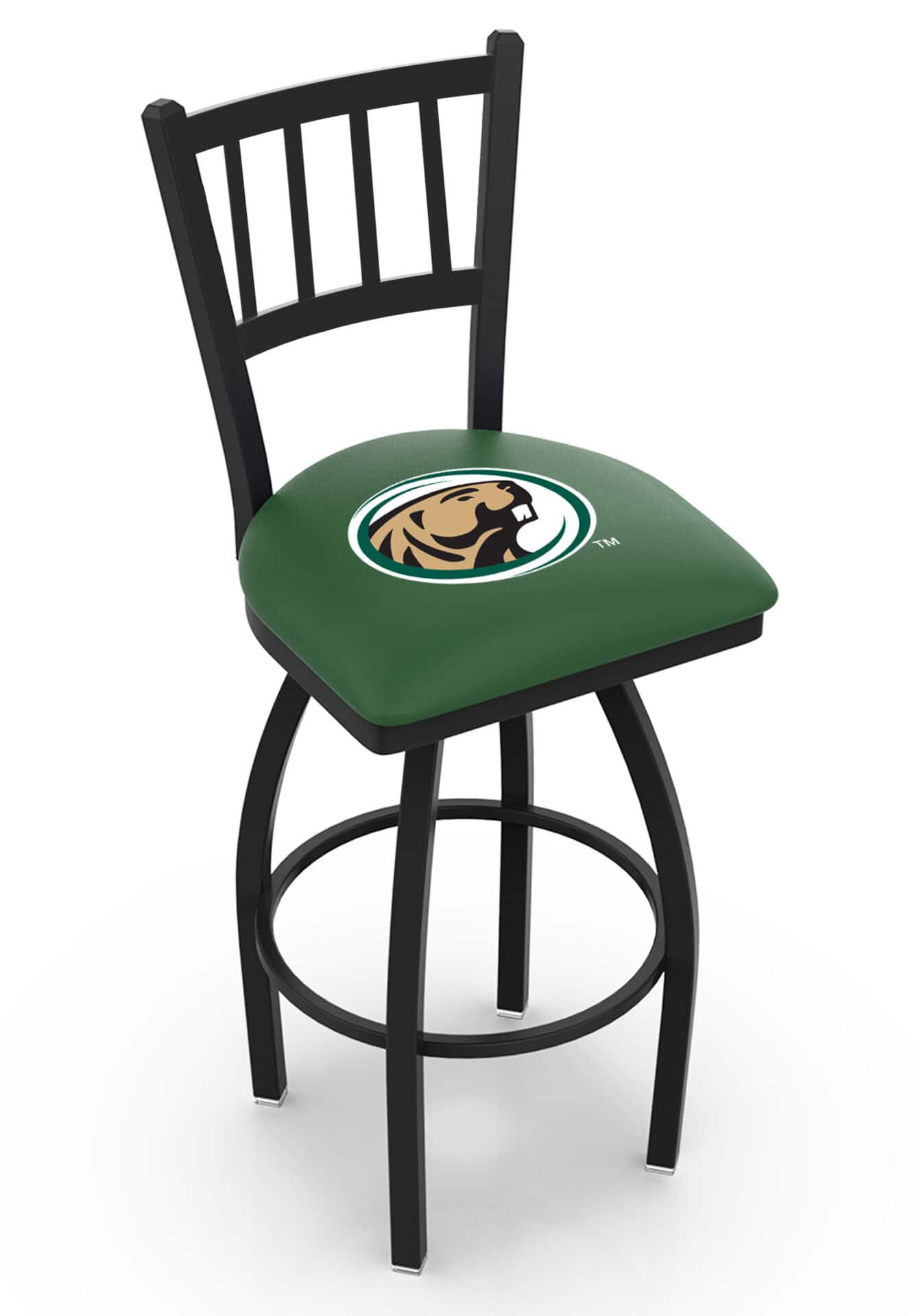 Bemidji State University 30-Inch Swivel Bar Stool w/ Black Wrinkle Finish, Jailhouse Back, 2.5-Inch Cushion Seat 1 Bemidji State University 30-Inch Swivel Bar Stool w/ Black Wrinkle Finish, Jailhouse Back, 2.5-Inch Cushion Seat