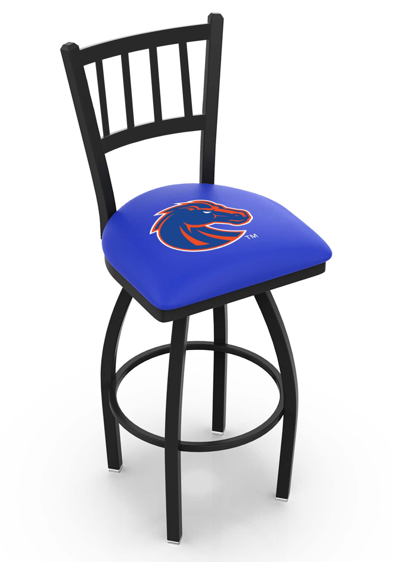 Boise State University 25-Inch Swivel Counter Stool w/ Black Wrinkle Finish, Jailhouse Back, 2.5-Inch Cushion Seat 1 Boise State University 25-Inch Swivel Counter Stool w/ Black Wrinkle Finish, Jailhouse Back, 2.5-Inch Cushion Seat