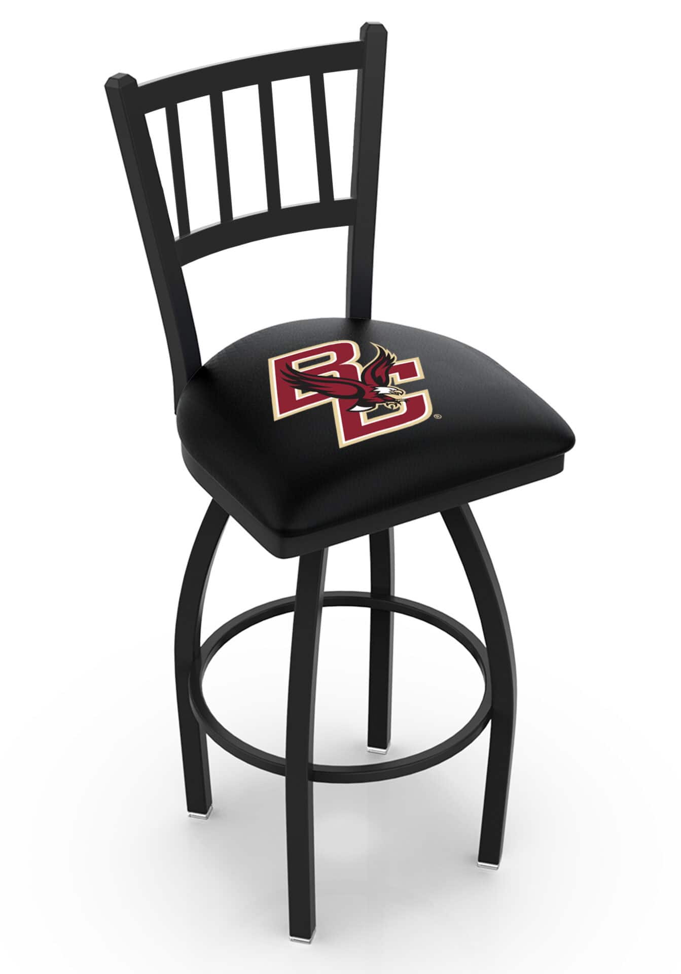 Boston College 25-Inch Swivel Counter Stool w/ Black Wrinkle Finish, Jailhouse Back, 2.5-Inch Cushion Seat 1 Boston College 25-Inch Swivel Counter Stool w/ Black Wrinkle Finish, Jailhouse Back, 2.5-Inch Cushion Seat