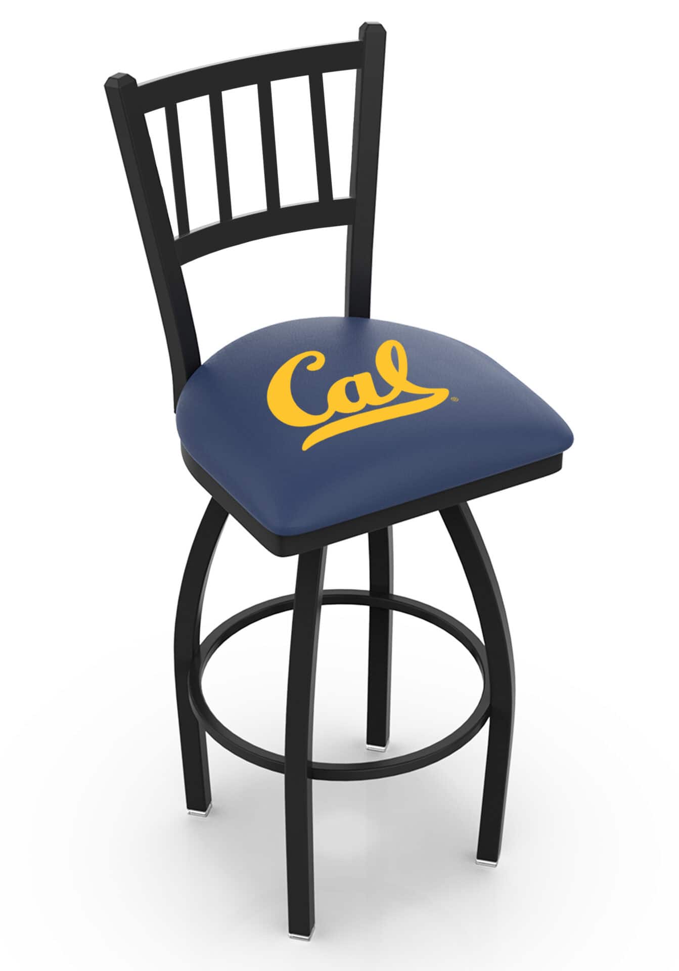 University of California 36-Inch Swivel Extra Tall Bar Stool w/ Black Wrinkle Finish, Jailhouse Back, 2.5-Inch Cushion Seat 1 University of California 36-Inch Swivel Extra Tall Bar Stool w/ Black Wrinkle Finish, Jailhouse Back, 2.5-Inch Cushion Seat