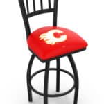 Calgary Flames 36-Inch Swivel Extra Tall Bar Stool w/ Black Wrinkle Finish, Jailhouse Back, 2.5-Inch Cushion Seat 3 Calgary Flames 36-Inch Swivel Extra Tall Bar Stool w/ Black Wrinkle Finish, Jailhouse Back, 2.5-Inch Cushion Seat