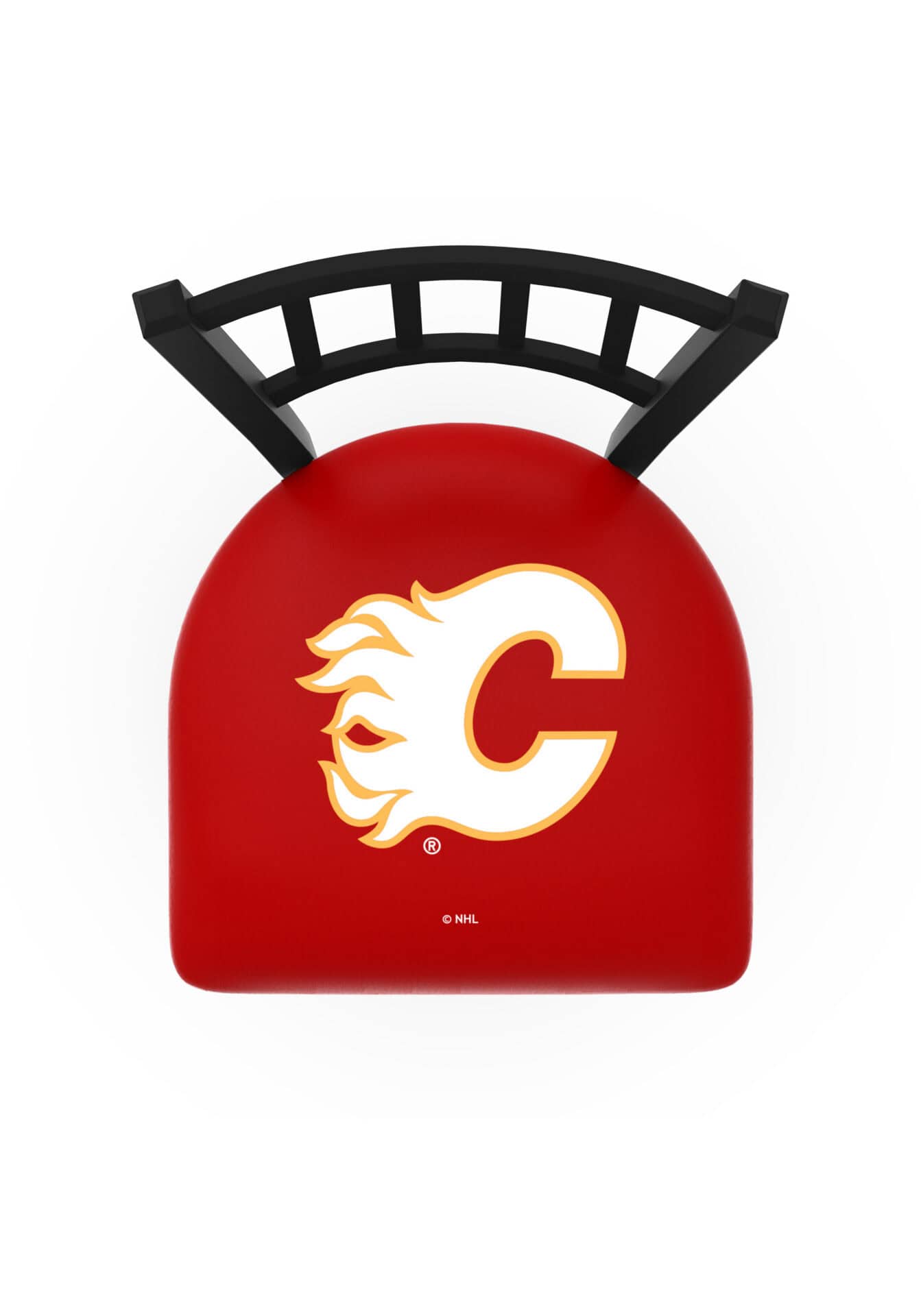 Calgary Flames 36-Inch Swivel Extra Tall Bar Stool w/ Black Wrinkle Finish, Jailhouse Back, 2.5-Inch Cushion Seat 2 Calgary Flames 36-Inch Swivel Extra Tall Bar Stool w/ Black Wrinkle Finish, Jailhouse Back, 2.5-Inch Cushion Seat - Image 2