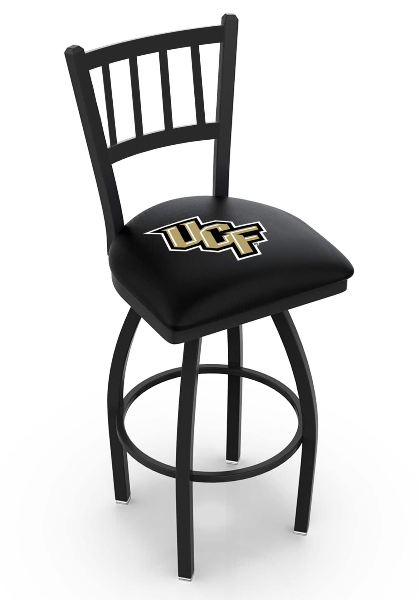 University of Central Florida 36-Inch Swivel Extra Tall Bar Stool w/ Black Wrinkle Finish, Jailhouse Back, 2.5-Inch Cushion Seat 1 University of Central Florida 36-Inch Swivel Extra Tall Bar Stool w/ Black Wrinkle Finish, Jailhouse Back, 2.5-Inch Cushion Seat