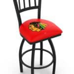Chicago Blackhawks 36-Inch Swivel Extra Tall Bar Stool w/ Black Wrinkle Finish, Jailhouse Back, 2.5-Inch Cushion Seat 3 Chicago Blackhawks 36-Inch Swivel Extra Tall Bar Stool w/ Black Wrinkle Finish, Jailhouse Back, 2.5-Inch Cushion Seat