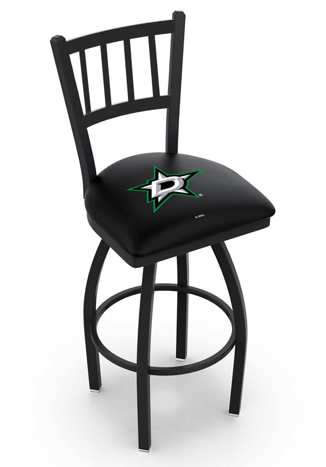 Dallas Stars 36-Inch Swivel Extra Tall Bar Stool w/ Black Wrinkle Finish, Jailhouse Back, 2.5-Inch Cushion Seat 1 Dallas Stars 36-Inch Swivel Extra Tall Bar Stool w/ Black Wrinkle Finish, Jailhouse Back, 2.5-Inch Cushion Seat