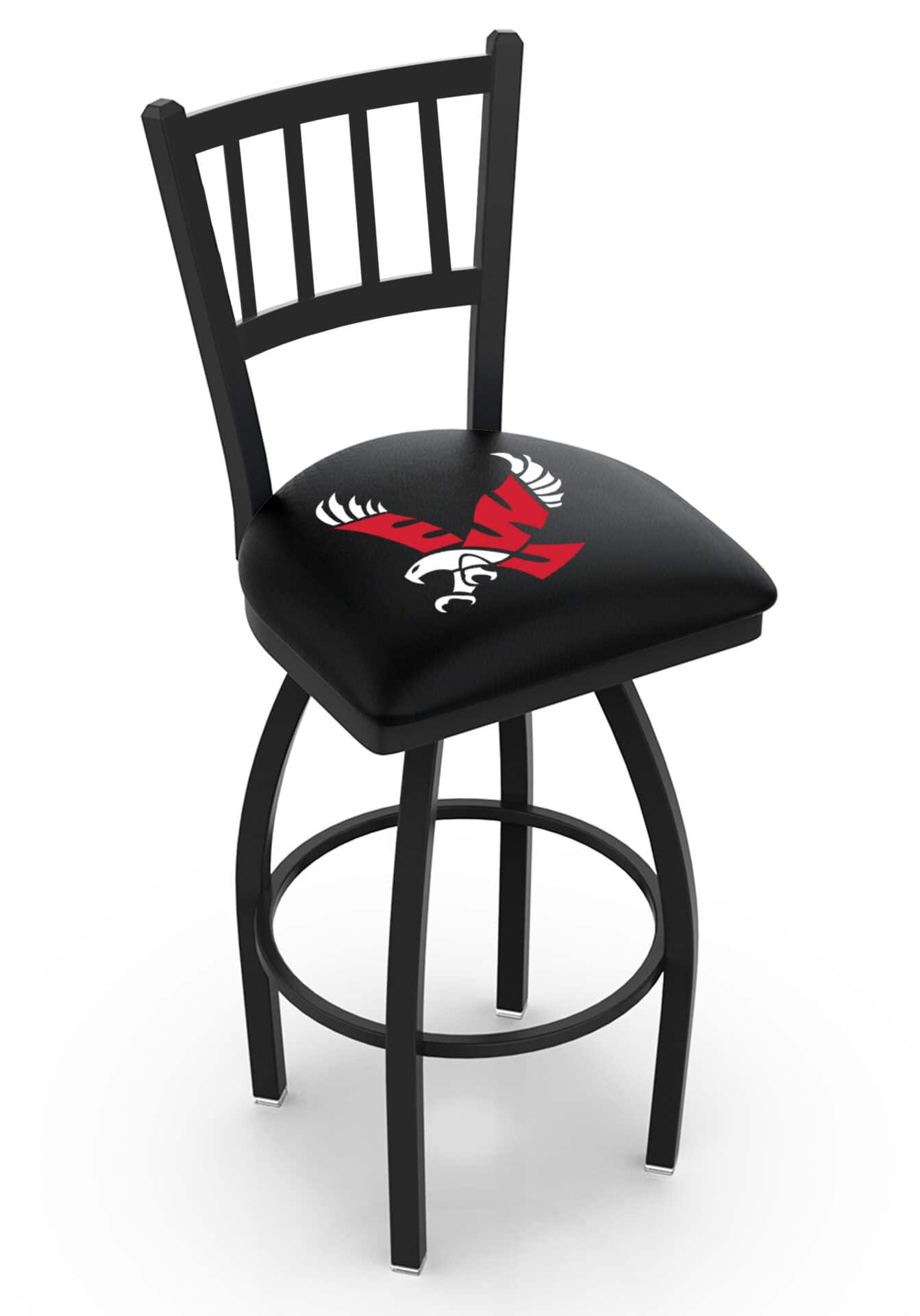 Eastern Washington University 36-Inch Swivel Extra Tall Bar Stool w/ Black Wrinkle Finish, Jailhouse Back, 2.5-Inch Cushion Seat 1 Eastern Washington University 36-Inch Swivel Extra Tall Bar Stool w/ Black Wrinkle Finish, Jailhouse Back, 2.5-Inch Cushion Seat