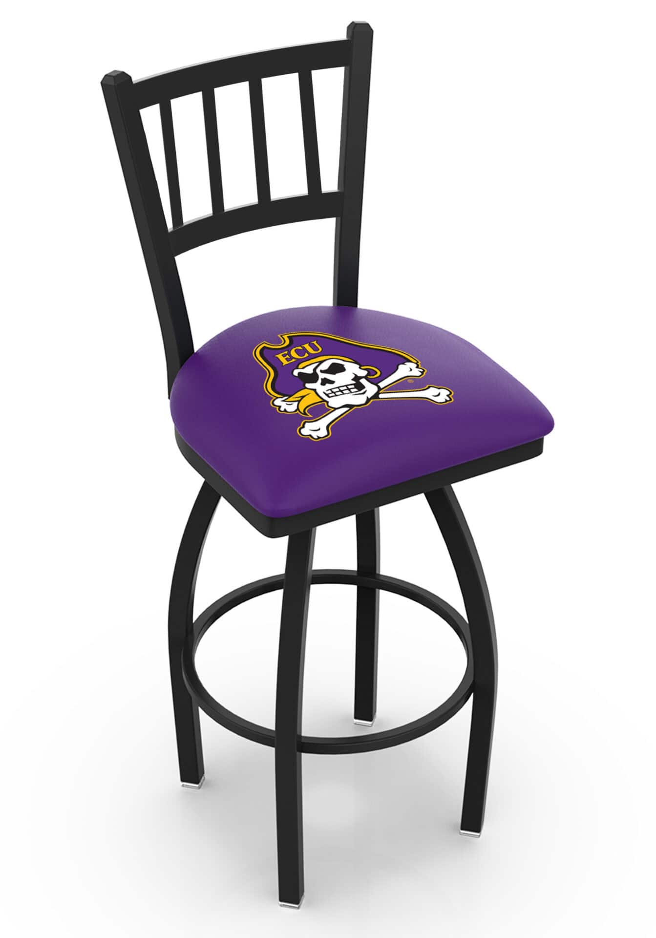 East Carolina University 36-Inch Swivel Extra Tall Bar Stool w/ Black Wrinkle Finish, Jailhouse Back, 2.5-Inch Cushion Seat 1 East Carolina University 36-Inch Swivel Extra Tall Bar Stool w/ Black Wrinkle Finish, Jailhouse Back, 2.5-Inch Cushion Seat