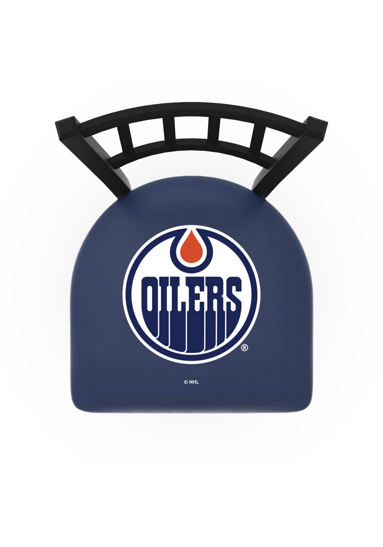 Edmonton Oilers 36-Inch Swivel Extra Tall Bar Stool w/ Black Wrinkle Finish, Jailhouse Back, 2.5-Inch Cushion Seat 2 Edmonton Oilers 36-Inch Swivel Extra Tall Bar Stool w/ Black Wrinkle Finish, Jailhouse Back, 2.5-Inch Cushion Seat - Image 2