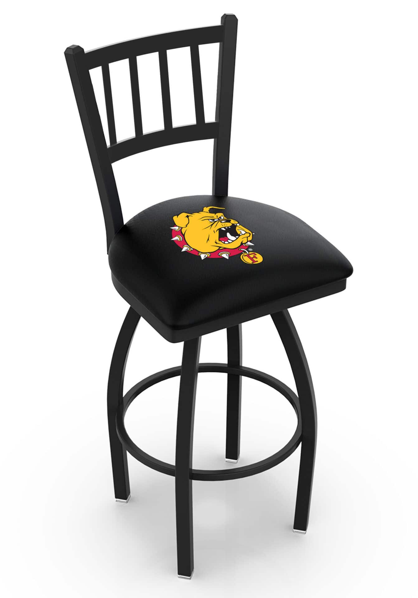 Ferris State University 36-Inch Swivel Extra Tall Bar Stool w/ Black Wrinkle Finish, Jailhouse Back, 2.5-Inch Cushion Seat 1 Ferris State University 36-Inch Swivel Extra Tall Bar Stool w/ Black Wrinkle Finish, Jailhouse Back, 2.5-Inch Cushion Seat