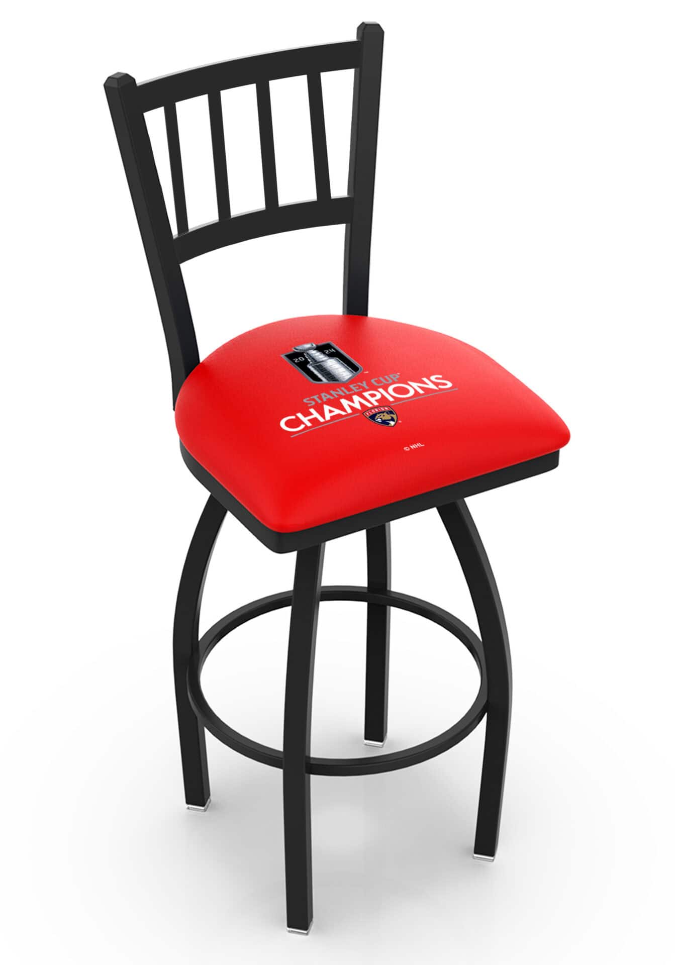Florida Panthers - 2024 Stanley Cup 36-Inch Swivel Extra Tall Bar Stool w/ Black Wrinkle Finish, Jailhouse Back, 2.5-Inch Cushion Seat 1 Florida Panthers - 2024 Stanley Cup 36-Inch Swivel Extra Tall Bar Stool w/ Black Wrinkle Finish, Jailhouse Back, 2.5-Inch Cushion Seat
