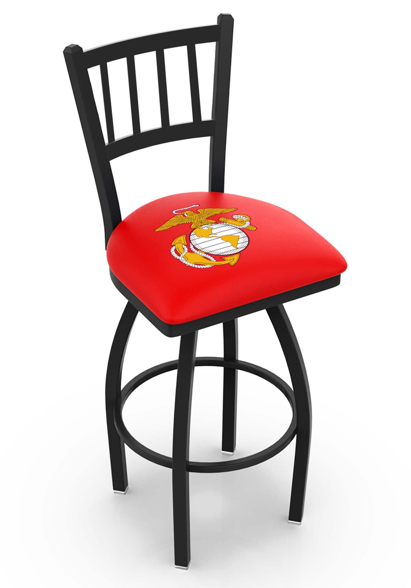 United States Marine Corps (Red/Yellow) 36-Inch Swivel Extra Tall Bar Stool w/ Black Wrinkle Finish, Jailhouse Back, 2.5-Inch Cushion Seat 1 United States Marine Corps (Red/Yellow) 36-Inch Swivel Extra Tall Bar Stool w/ Black Wrinkle Finish, Jailhouse Back, 2.5-Inch Cushion Seat