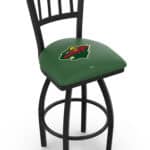 Minnesota Wild 36-Inch Swivel Extra Tall Bar Stool w/ Black Wrinkle Finish, Jailhouse Back, 2.5-Inch Cushion Seat