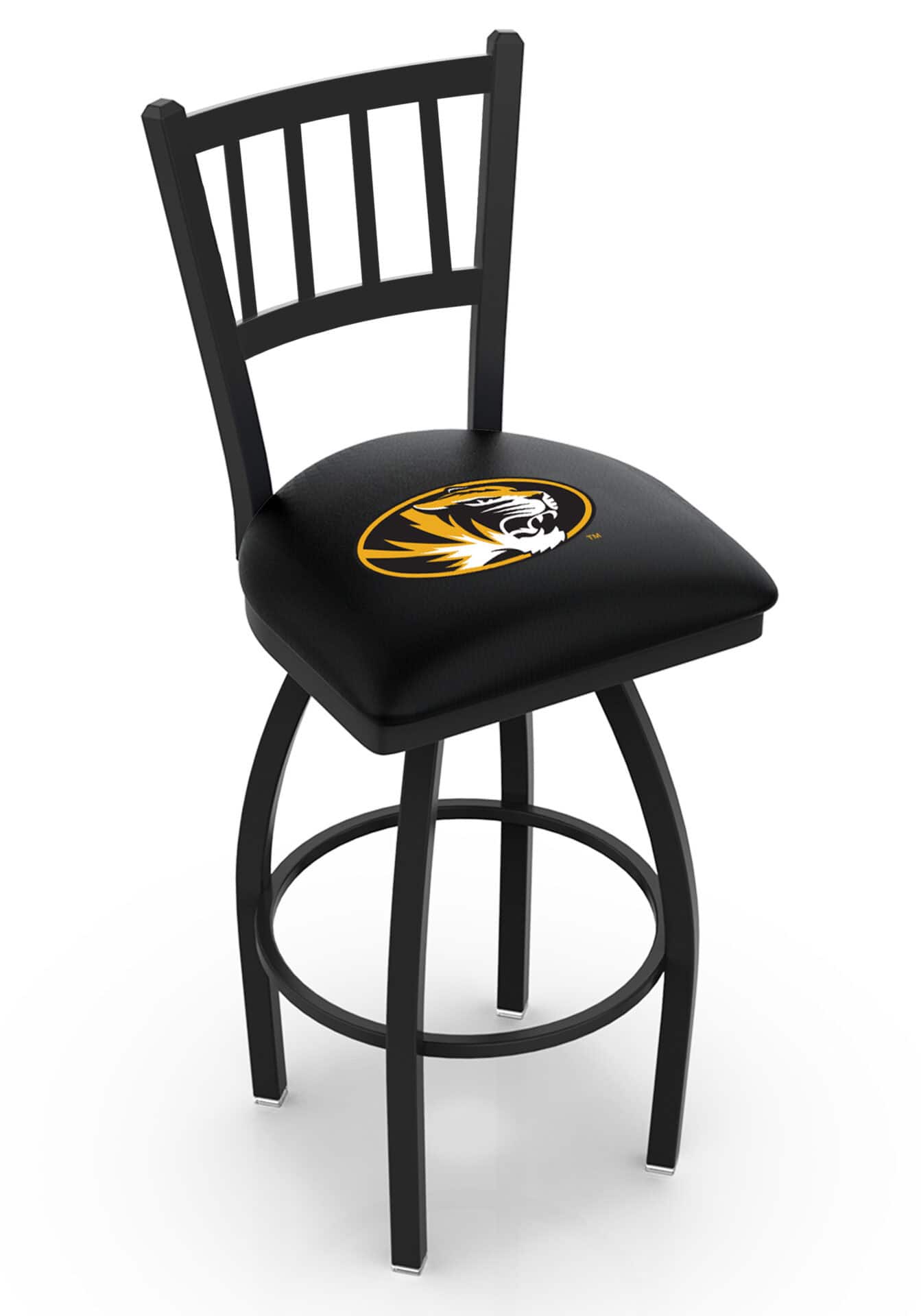 University of Missouri 36-Inch Swivel Extra Tall Bar Stool w/ Black Wrinkle Finish, Jailhouse Back, 2.5-Inch Cushion Seat 1 University of Missouri 36-Inch Swivel Extra Tall Bar Stool w/ Black Wrinkle Finish, Jailhouse Back, 2.5-Inch Cushion Seat
