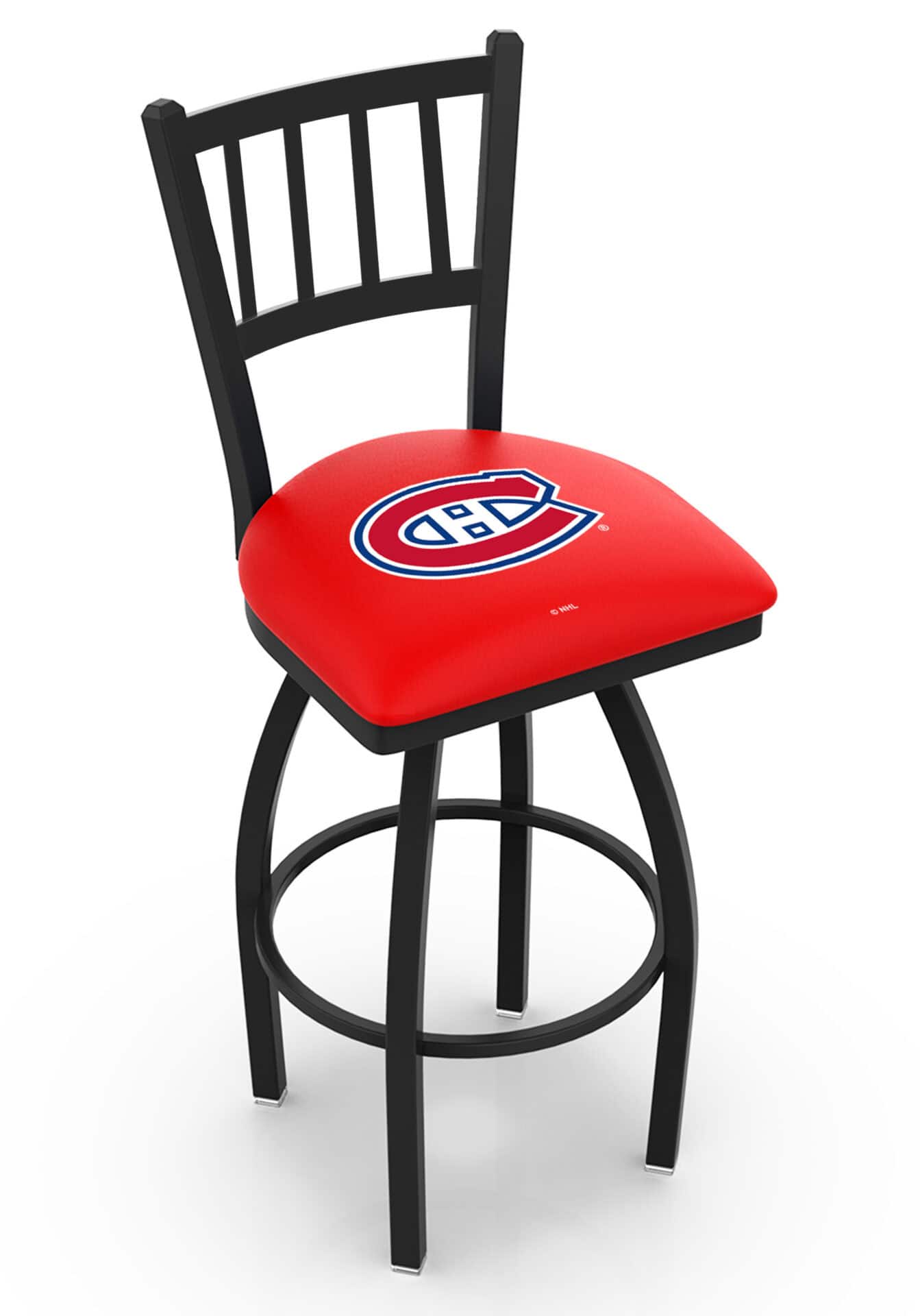 Montreal Canadiens 36-Inch Swivel Extra Tall Bar Stool w/ Black Wrinkle Finish, Jailhouse Back, 2.5-Inch Cushion Seat 1 Montreal Canadiens 36-Inch Swivel Extra Tall Bar Stool w/ Black Wrinkle Finish, Jailhouse Back, 2.5-Inch Cushion Seat