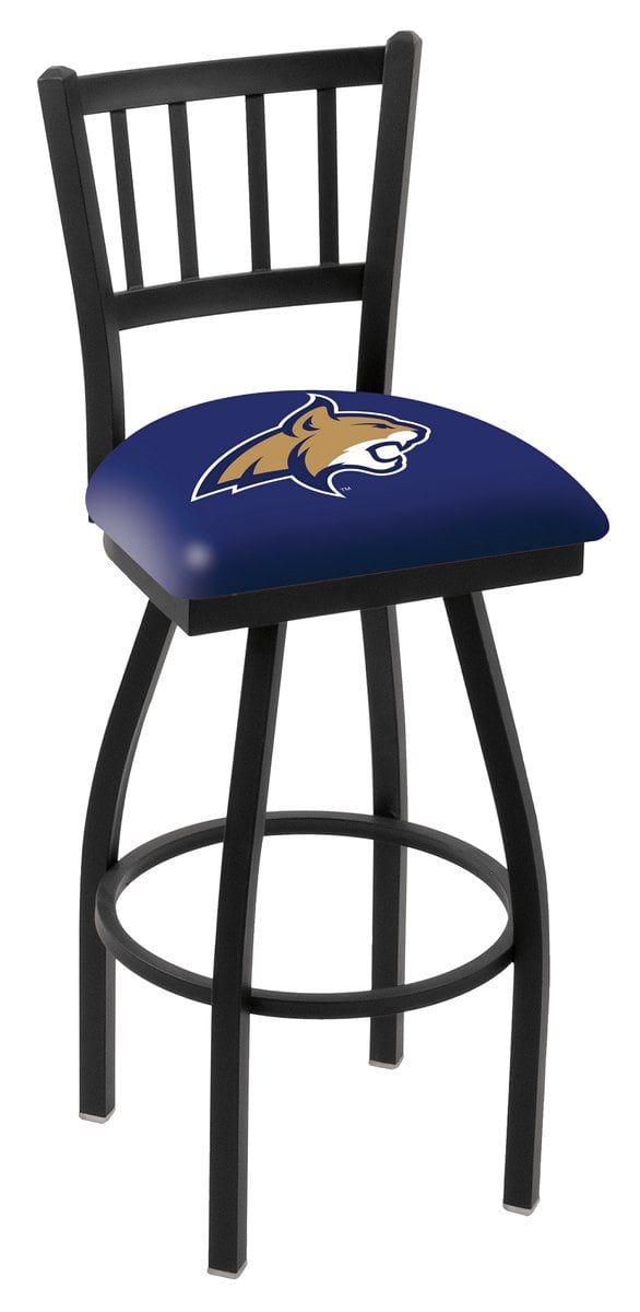 Montana State University 36-Inch Swivel Extra Tall Bar Stool w/ Black Wrinkle Finish, Jailhouse Back, 2.5-Inch Cushion Seat 1 Montana State University 36-Inch Swivel Extra Tall Bar Stool w/ Black Wrinkle Finish, Jailhouse Back, 2.5-Inch Cushion Seat