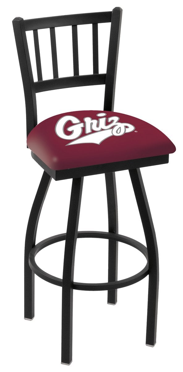 University of Montana 36-Inch Swivel Extra Tall Bar Stool w/ Black Wrinkle Finish, Jailhouse Back, 2.5-Inch Cushion Seat 1 University of Montana 36-Inch Swivel Extra Tall Bar Stool w/ Black Wrinkle Finish, Jailhouse Back, 2.5-Inch Cushion Seat