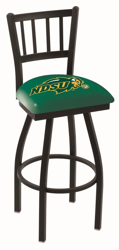 North Dakota State University 36-Inch Swivel Extra Tall Bar Stool w/ Black Wrinkle Finish, Jailhouse Back, 2.5-Inch Cushion Seat (Green) 1 North Dakota State University 36-Inch Swivel Extra Tall Bar Stool w/ Black Wrinkle Finish, Jailhouse Back, 2.5-Inch Cushion Seat (Green)