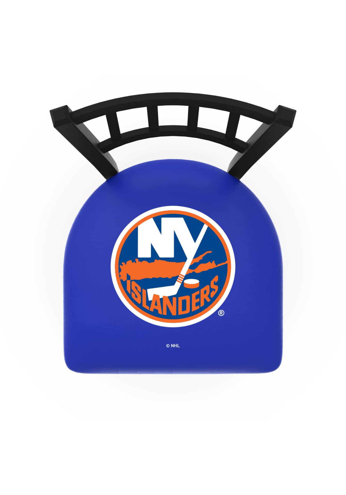 New York Islanders 36-Inch Swivel Extra Tall Bar Stool w/ Black Wrinkle Finish, Jailhouse Back, 2.5-Inch Cushion Seat 2 New York Islanders 36-Inch Swivel Extra Tall Bar Stool w/ Black Wrinkle Finish, Jailhouse Back, 2.5-Inch Cushion Seat - Image 2