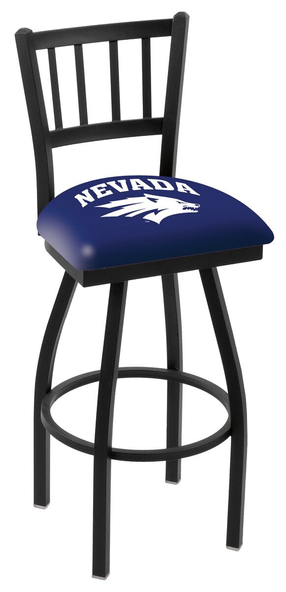 University of Nevada 36-Inch Swivel Extra Tall Bar Stool w/ Black Wrinkle Finish, Jailhouse Back, 2.5-Inch Cushion Seat 1 University of Nevada 36-Inch Swivel Extra Tall Bar Stool w/ Black Wrinkle Finish, Jailhouse Back, 2.5-Inch Cushion Seat