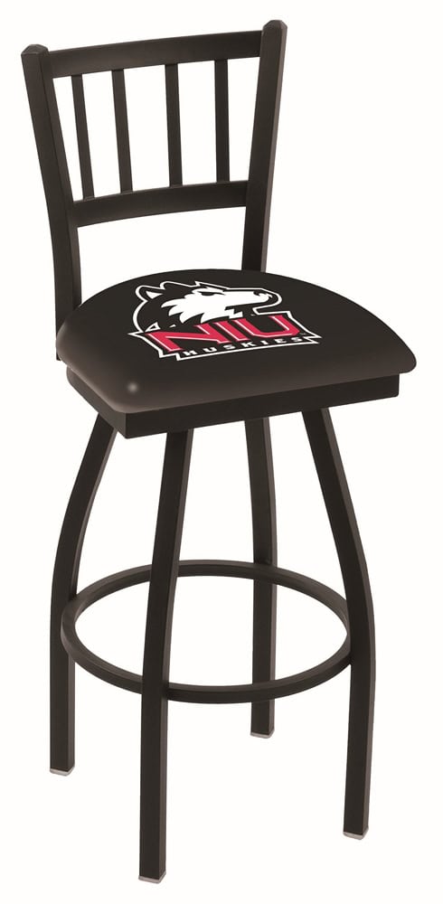 University of Northern Illinois 36-Inch Swivel Extra Tall Bar Stool w/ Black Wrinkle Finish, Jailhouse Back, 2.5-Inch Cushion Seat 1 University of Northern Illinois 36-Inch Swivel Extra Tall Bar Stool w/ Black Wrinkle Finish, Jailhouse Back, 2.5-Inch Cushion Seat
