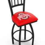 Ohio State University 36-Inch Swivel Extra Tall Bar Stool w/ Black Wrinkle Finish, Jailhouse Back, 2.5-Inch Cushion Seat